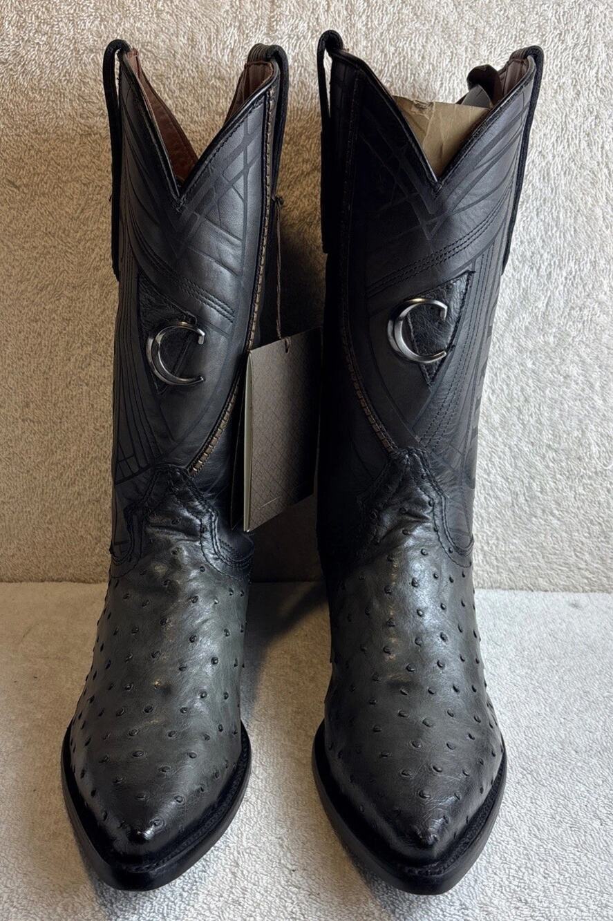 Cuadra Gray Full Quill ostrich leather boots for men Size 7 EE Pointed Toe 30888